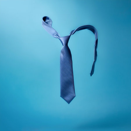 Tie floating or flying isolated on light blue backgroundの写真素材