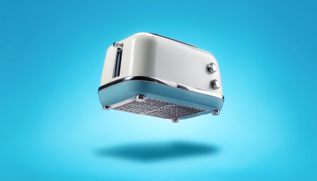 Toaster Machine floating or flying isolated on light blue background