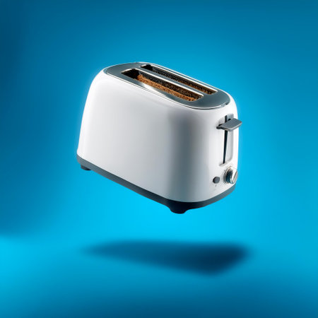 Toaster Machine floating or flying isolated on light blue background