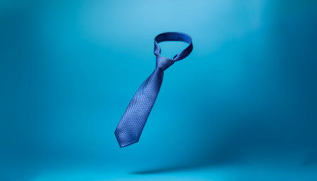 Tie floating or flying isolated on light blue backgroundの写真素材