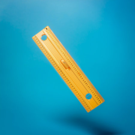Ruler floating or flying isolated on light blue backgroundの写真素材