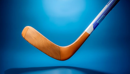 hockey stick floating or flying isolated on light blue backgroundの写真素材