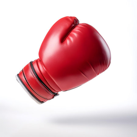 Red leather boxing glove floating or flying isolated on Clean White background
