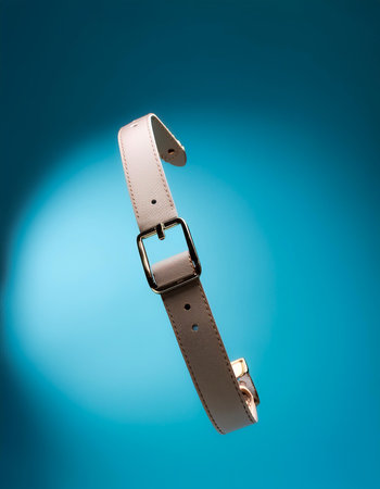 watch strap floating or flying isolated on light blue backgroundの写真素材