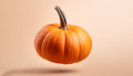 pumpkin floating or flying isolated on biege backgroundの写真素材