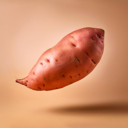 sweet potato floating or flying isolated on biege background