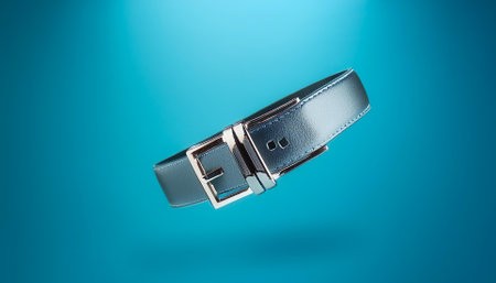 watch strap floating or flying isolated on light blue backgroundの写真素材