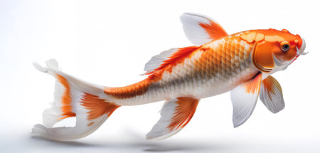 Koi Fish floating or flying isolated on clean white backgroundの写真素材
