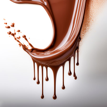 Melting chocolate from top of frame to bottom isolated on white background with copy space with copy spaceの写真素材