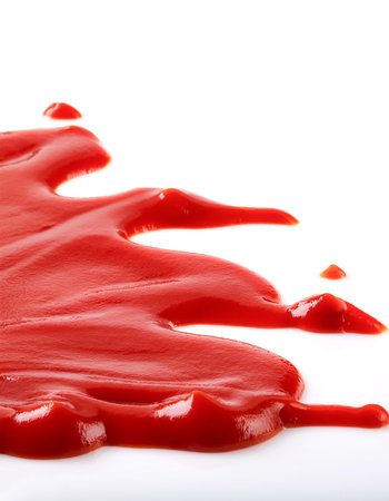 spilled tomato sauce border isolated on white background with copy spaceの写真素材