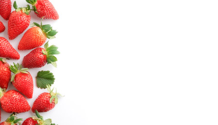 strawberry fruit border isolated on white background with copy spaceの写真素材