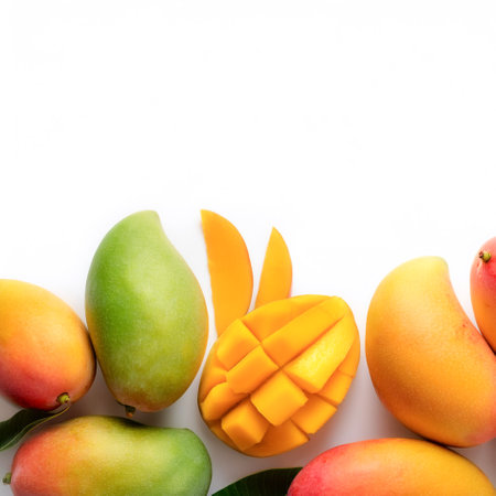 Mango fruit border isolated on white background with copy spaceの写真素材