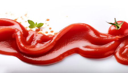 spilled tomato sauce border isolated on white background with copy spaceの写真素材