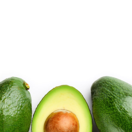 Avocado fruit border isolated on white background with copy spaceの写真素材