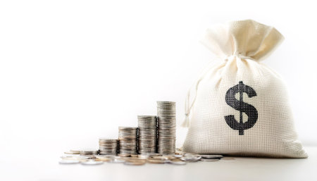 money bag on isolated whiteの写真素材