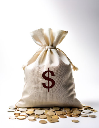 money bag on isolated whiteの写真素材