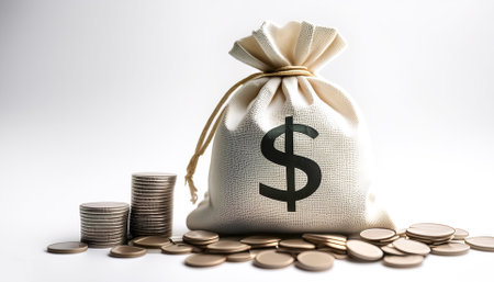 money bag on isolated whiteの写真素材