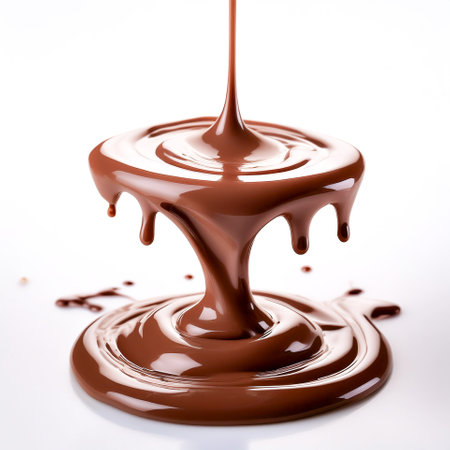 Melting chocolate from top of frame to bottom isolated on white background with copy space with copy spaceの写真素材