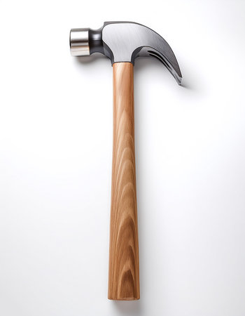 Hammer metal and wood isolated on whiteの写真素材