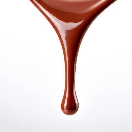 Melting chocolate from top of frame to bottom isolated on white background with copy space with copy spaceの写真素材