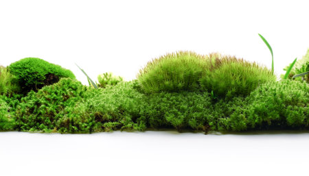 Green moss border isolated on white background with copy spaceの写真素材