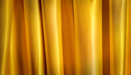 Yellow curtain with many folds background textureの写真素材