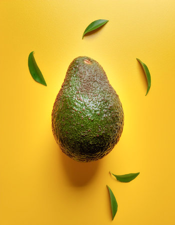 Avocado fruit, isolated on a pastel yellow