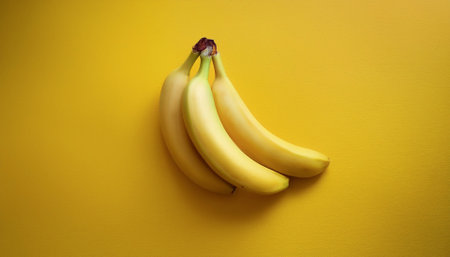 Banana fruits, isolated on a pastel yellowの写真素材