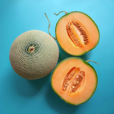 Cantaloupe Fruit, isolated on a pastel blue