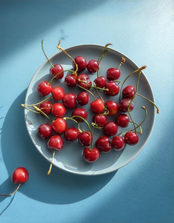 Cherry fruit, isolated on a pastel blue