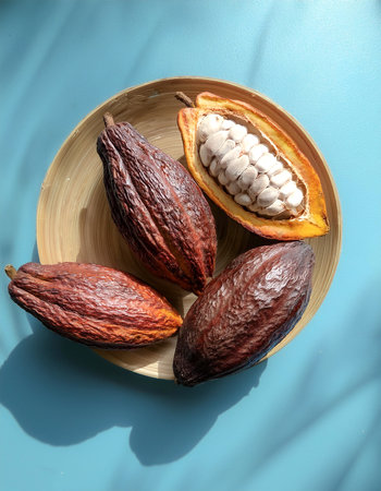 Cocoa Fruit, isolated on a pastel blue