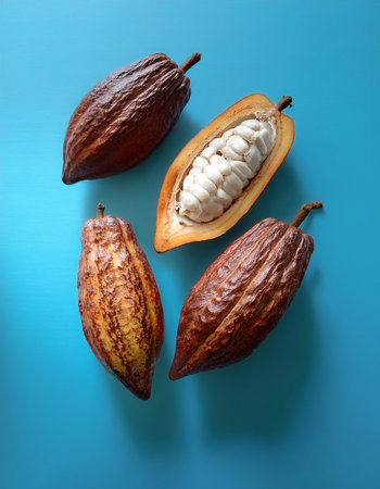 Cocoa Fruit, isolated on a pastel blueの写真素材