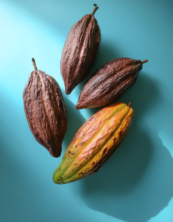 Cocoa Fruit, isolated on a pastel blueの写真素材