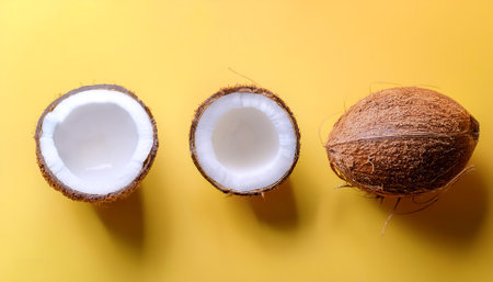 Coconut Fruit, isolated on a pastel yellowの写真素材