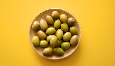 Olive Fruit, isolated on a pastel yellowの写真素材