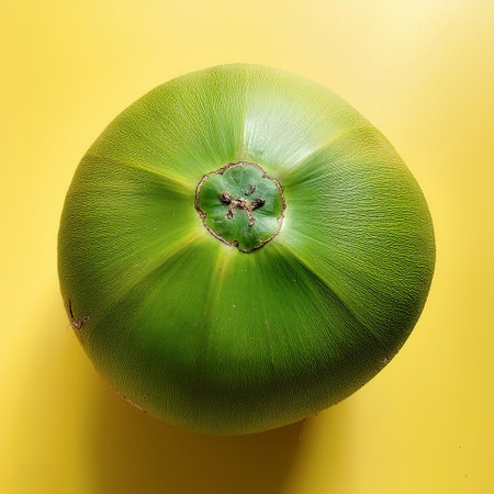 Green Coconut Fruit, isolated on a pastel yellow