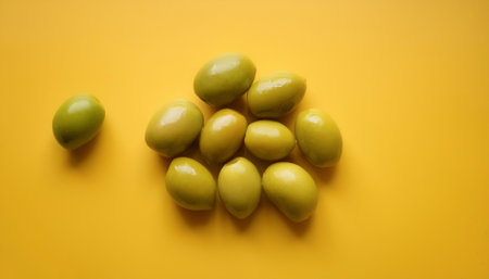 Olive Fruit, isolated on a pastel yellowの写真素材