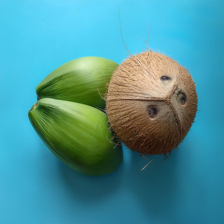 Green Coconut Fruit, isolated on a pastel blueの写真素材