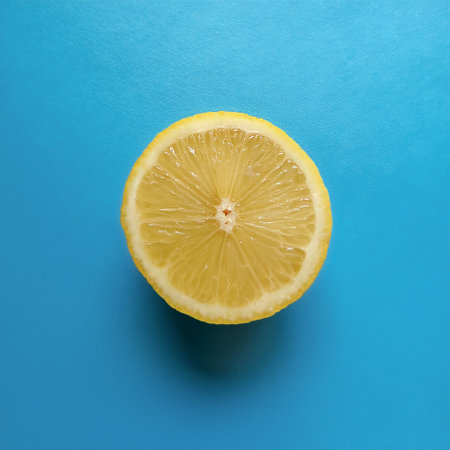 Lemon, isolated on a pastel blueの写真素材