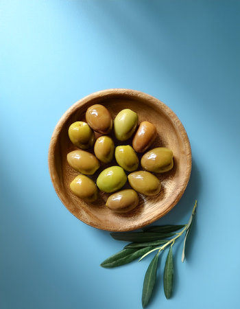 Olive fruit, isolated on a pastel blueの写真素材