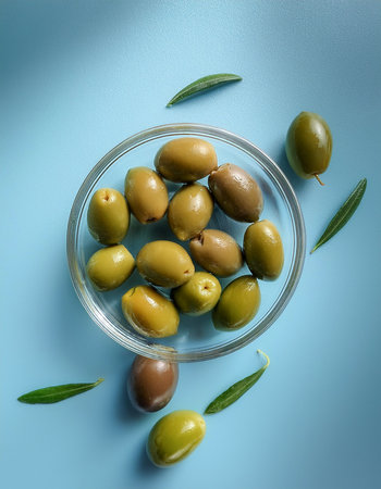 Olive fruit, isolated on a pastel blueの写真素材