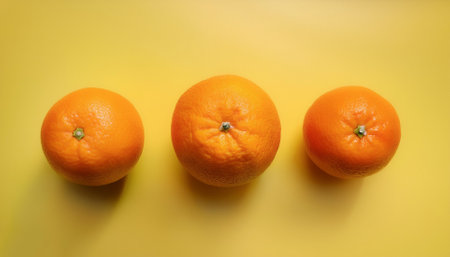orange fruits, isolated on a pastel yellowの写真素材