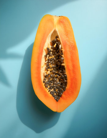 Papaya Fruit, isolated on a pastel blueの写真素材