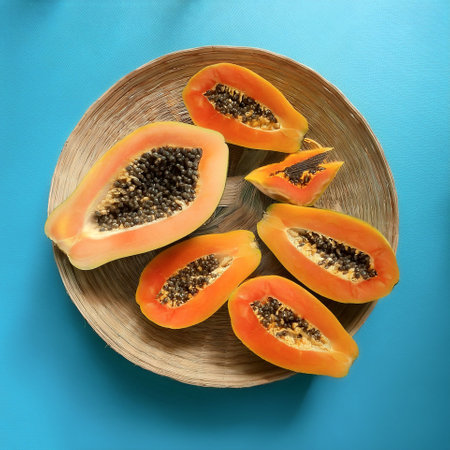 Papaya Fruit, isolated on a pastel blueの写真素材