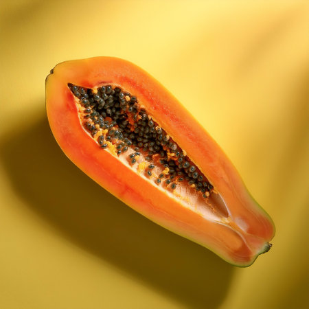 Papaya isolated on a pastel yellowの写真素材