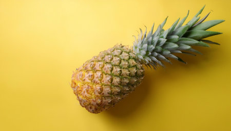 Pineapple fruit, isolated on a pastel yellowの写真素材