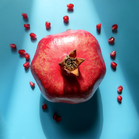 Pomegranate, isolated on a pastel blueの写真素材