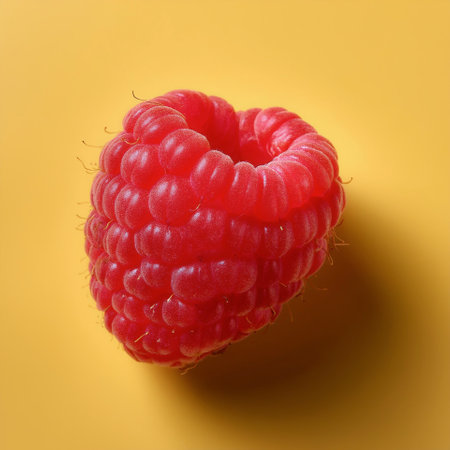raspberry fruit, isolated on a pastel yellowの写真素材