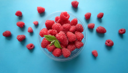Raspberry, isolated on a pastel blueの写真素材