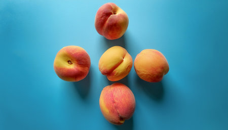 Peach fruit, isolated on a pastel blue